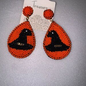 Orange and Black Beaded witch hat Earrings